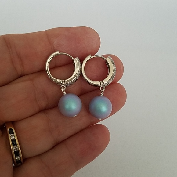 Silver Cubic Zirconia & Swarovski Pearl Earrings - Picture 5 of 5